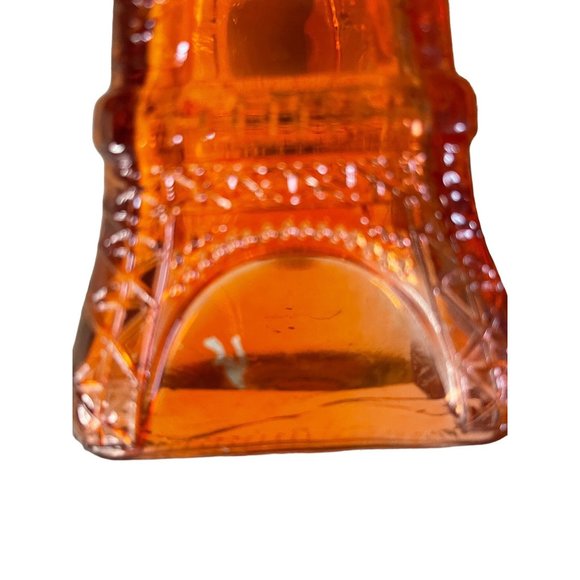 Eiffel Tower Bottle Orange Glass Decanter w/ Cork Liquor Barware Vintage 11" - Picture 4 of 6